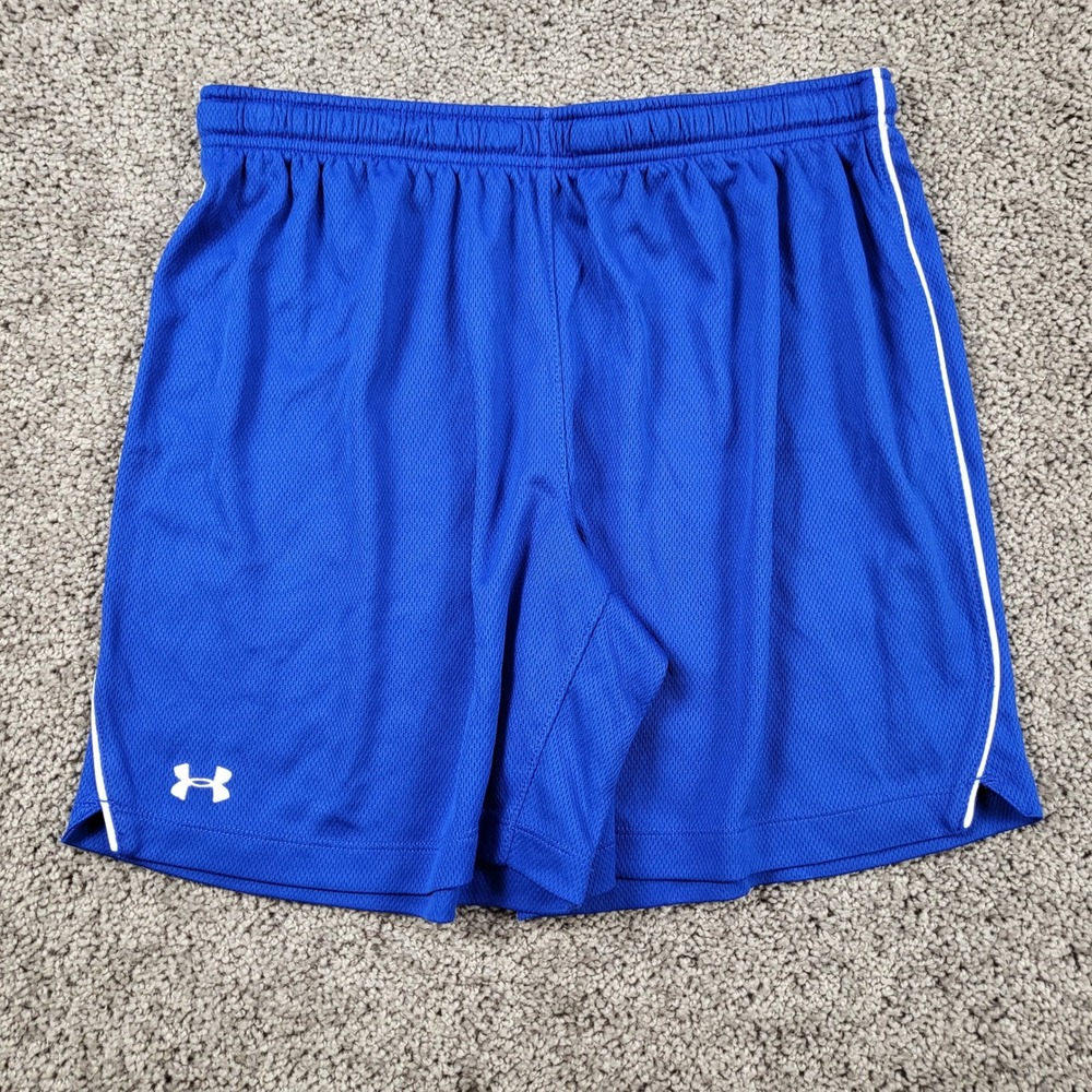 Under Armour Men's Blue Mesh Athletic Gym Shorts White Piping Missing Tag Fits S